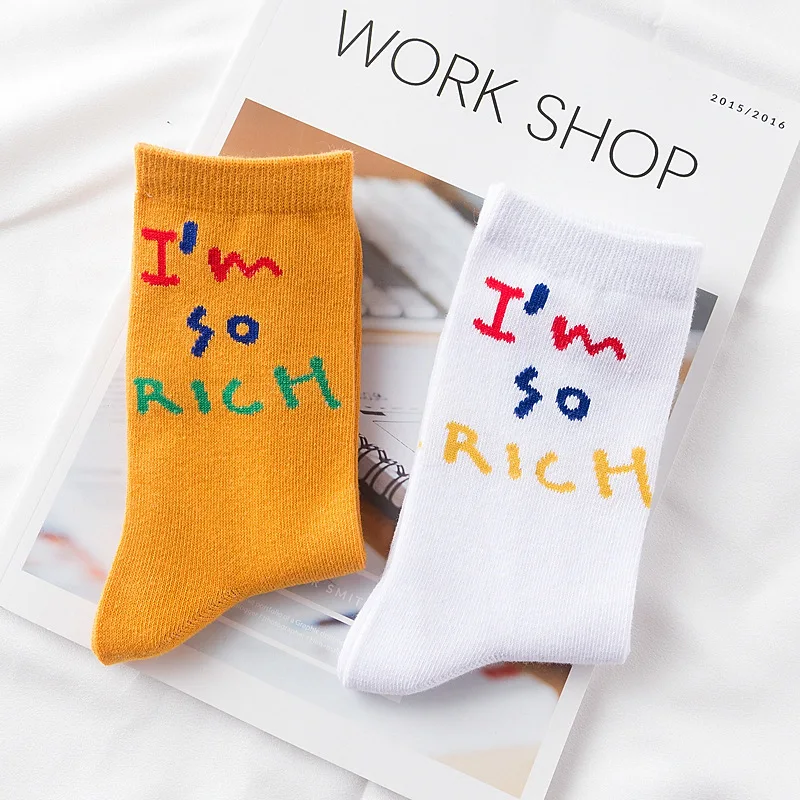 Women Socks Fashion Letter Funny Cute Casual Female Street Hip Hop Ventilation Cotton Short Hosiery White Yellow Autumn Winter | Женская