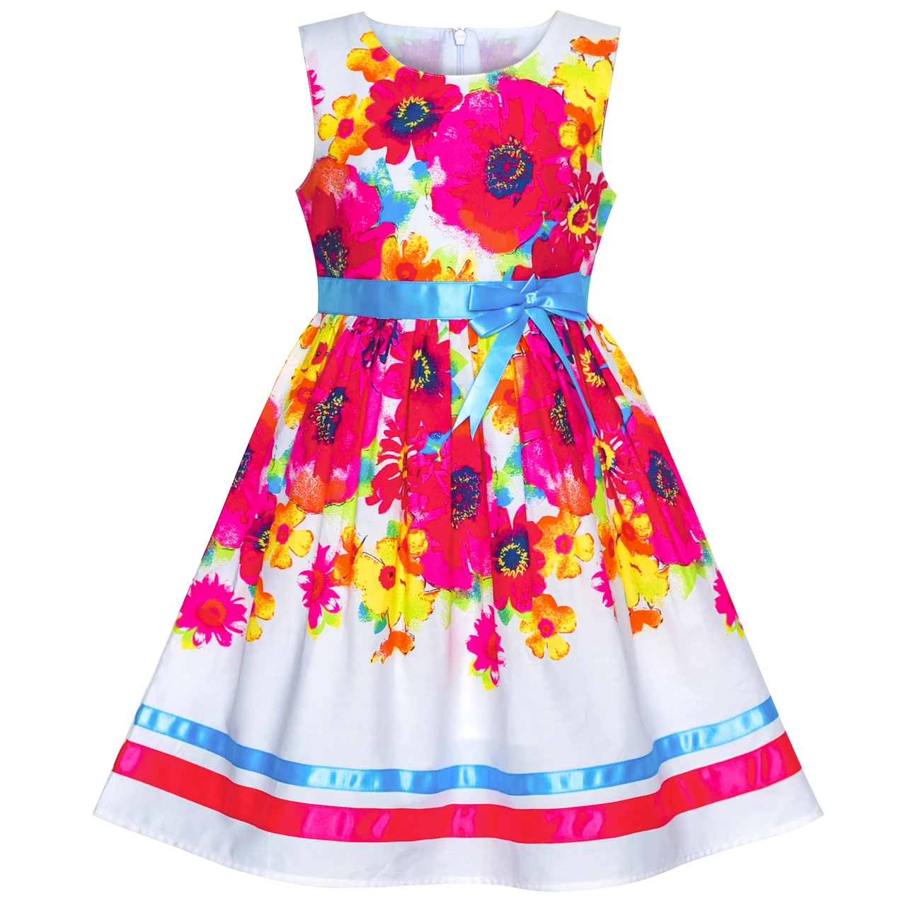 Sunny Fashion платья для девочек новогодние костюмы Синий Цветок Хлопок Рукавов Sundress