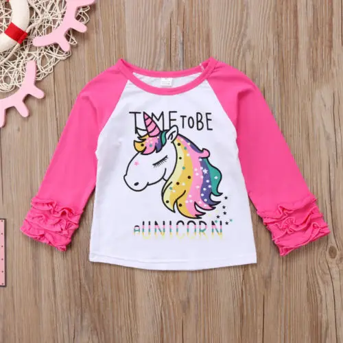 Emmaababy/новый детский топ с единорогом из мультфильма для маленьких девочек