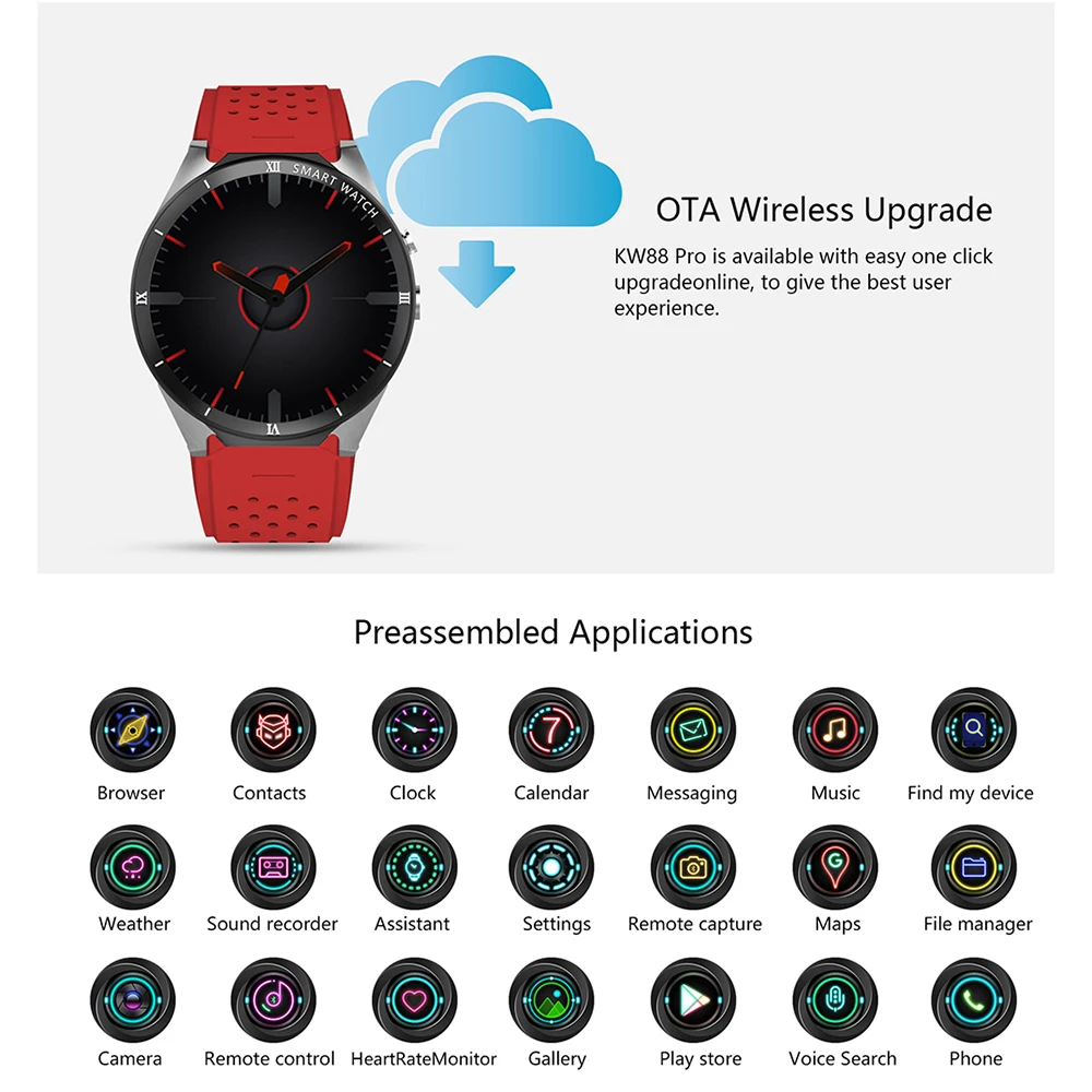 KingWear KW88 Pro gps Smartwatch 3g Android 7,0 1 ГБ 16 ГБ MTK6580 фитнес-браслет трекер носимое устройство смарт-часы для мужчин и женщин