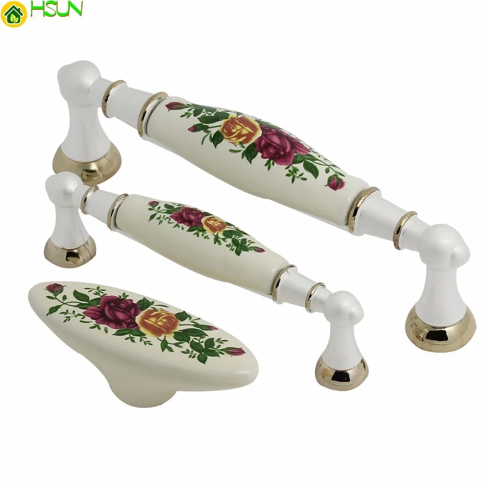 Белые керамические ручки для ящика с розами ручка комода Кухонный Шкаф Тянет