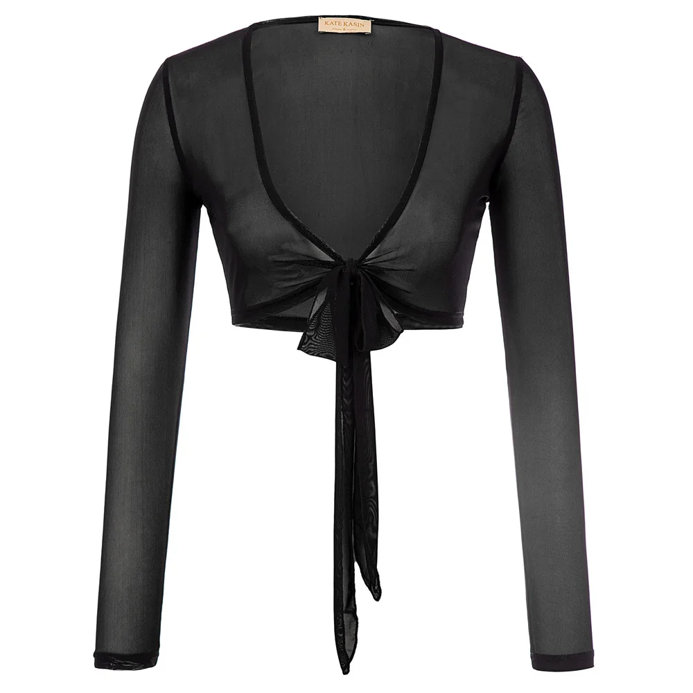 Болеро с длинным рукавом v образным вырезом прозрачная обрезанная Повседневная