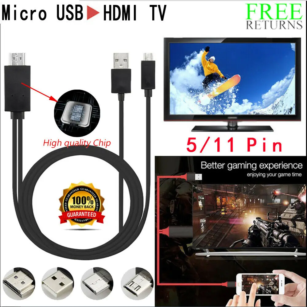 Хит 2019 MHL микро USB к HDMI 1080P HD ТВ кабель адаптер для Samsung Android 5Pin и 11Pin|Переходники
