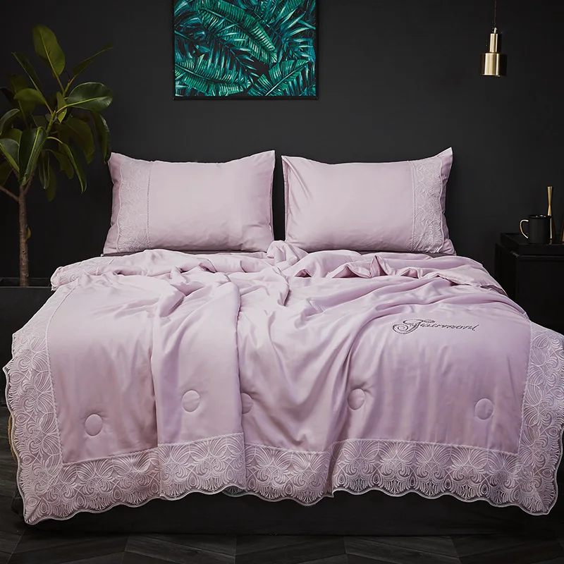 2019 DeMissir Luxury Tencel Baroque Style Summer Cool Quilt European Lace Edged Wash Air Conditioner Thin Comforter as Blanket | Дом и сад