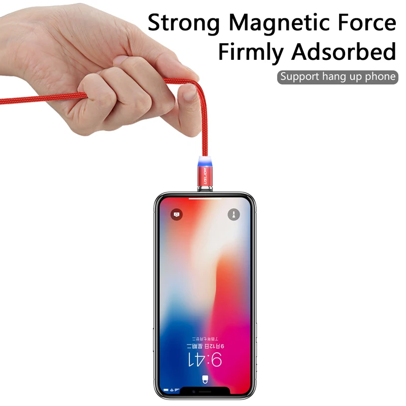 USLION 1 м светодиодный магнитный кабель и Micro USB Type C Магнитный зарядный для Samsung S10 iPhone Xs Max XR X 8 7 6 Plus|Кабели