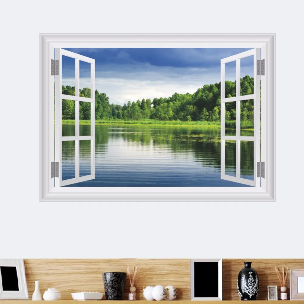 Natural Forest Tree Wall Sticker Living Room Bedroom TV Background Sofa home Decor 3D Window Decals Mural Poster | Дом и сад