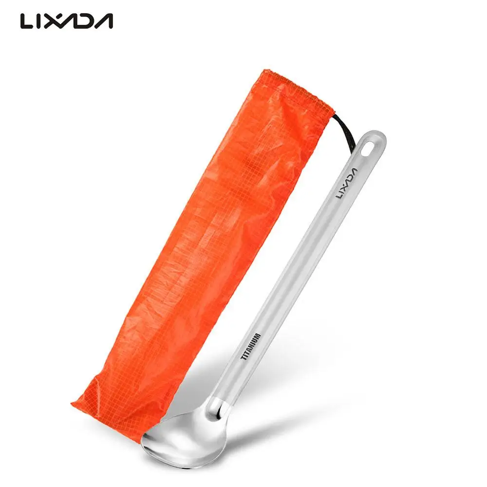 Lixada Титановая Ложка с длинной ручкой полированной чашей портативная столовая