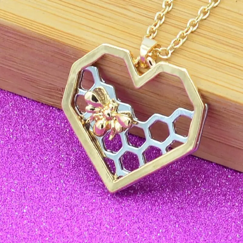 Женское Ожерелье в форме сердца с подвеской виде пчелы золотого цвета модное
