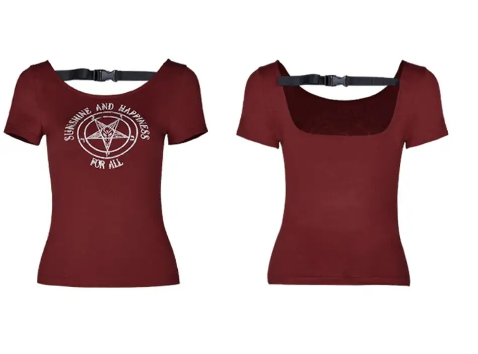 Женская футболка с пентаграммой Goth Rave в стиле панк открытой спинкой PT 371|Футболки|