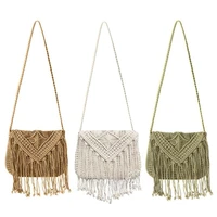 handmade rattan woven round handbag vintage tassel straw rope knitted messenger bag lady fresh summer beach tote