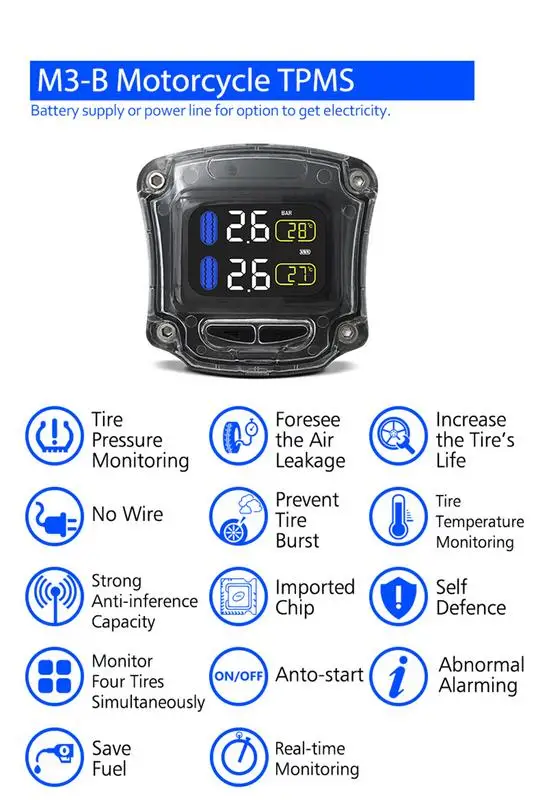 CAREUD M3-B Wireless Motorcycle TPMS Tire Pressure Monitoring System Sensor 2019 | Автомобили и мотоциклы