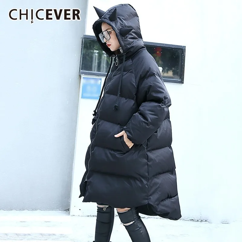 CHICEVER 2018 зимнее пальто Женский куртки с капюшоном длинным рукавом асимметричный