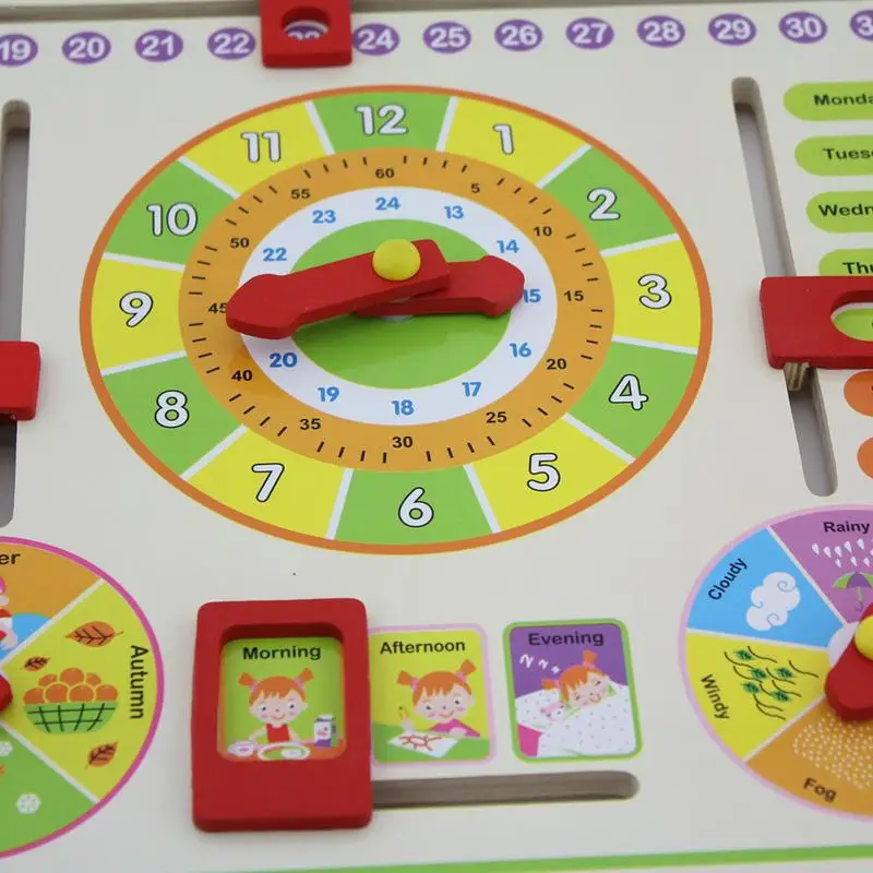 Magnetic Calendar Multifunctional Clock Wooden Animal Educational Blocks Toy With Weather Month Week Season Cognition | Игрушки и хобби