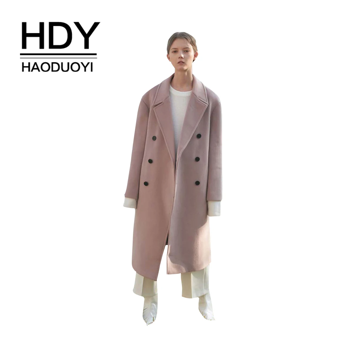 HDY haoduoyi/теплая длинная двубортная куртка с отворотами на плечах|Женские пальто| |