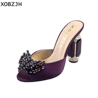 2019 summer sandals women shoes high heels for wedding ladies party purple high butterfly slippers open toe silk shoes woman