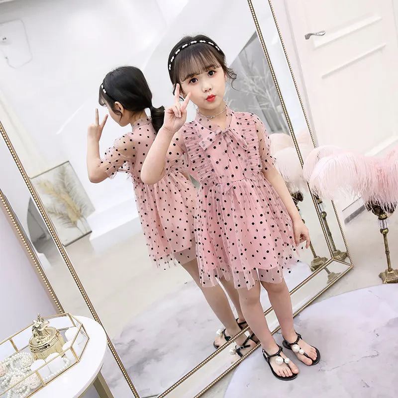 white vintage dot tulle gown age for 4-14 yrs teenage girls big-bow prom clothes short sleeve dress 2019 new summer ruffle frock | Детская