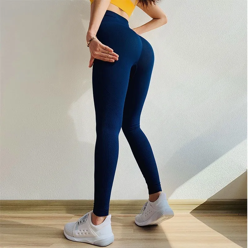 Solid SIim Fitness Leggings Yoga Shaping High Elastic Waist Pants Women Push Up Quick Dry Seamless Knit Breathable | Спорт и