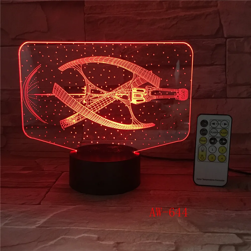 7 красочных изменяемых настроений Светодиодная лампа 3D LED космический корабль
