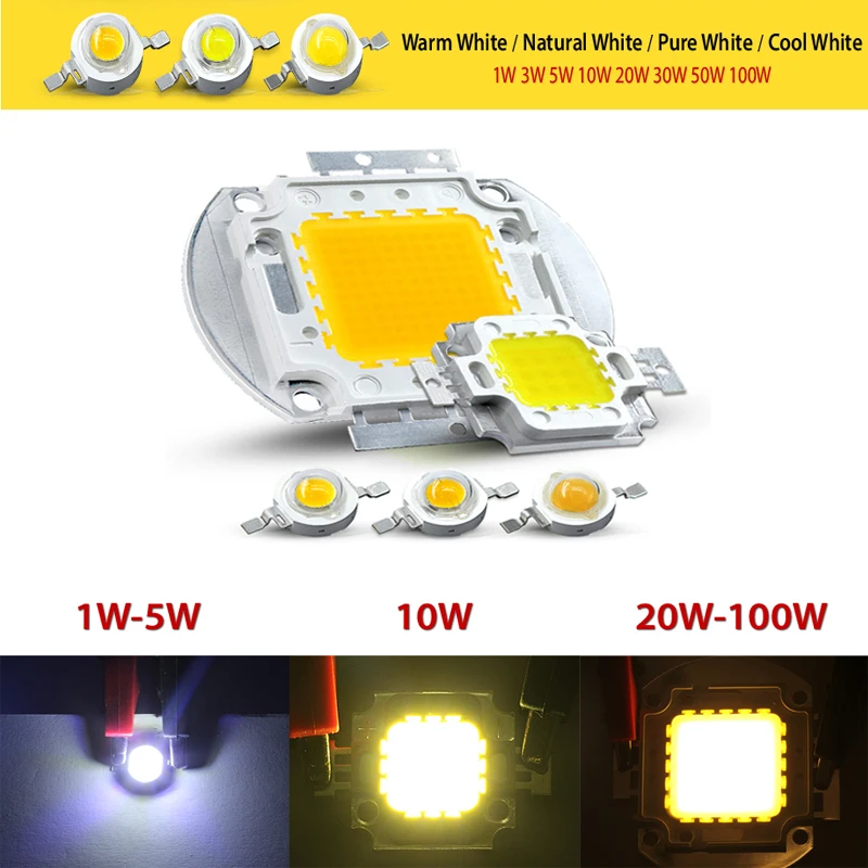 

High Power LED Chip Warm Pure Cold White Lighting Beads 1W 3W 5W 10W 20W 30W 50W 100W Integrated Matrix Bulb COB Lamp