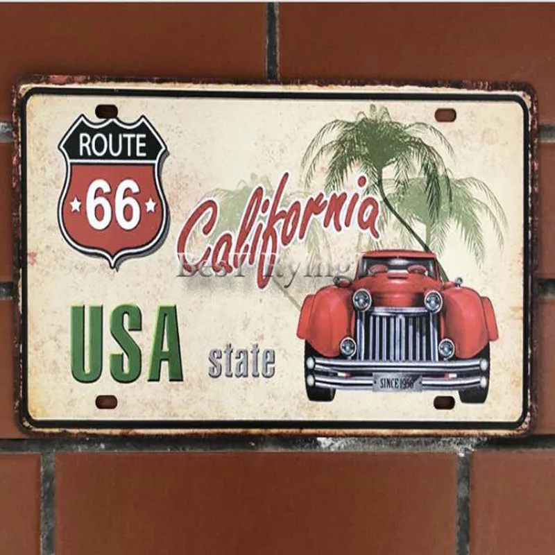 Y1G 2 шт винтажные металлические жестяные знаки Route 66 номер автомобиля номерной