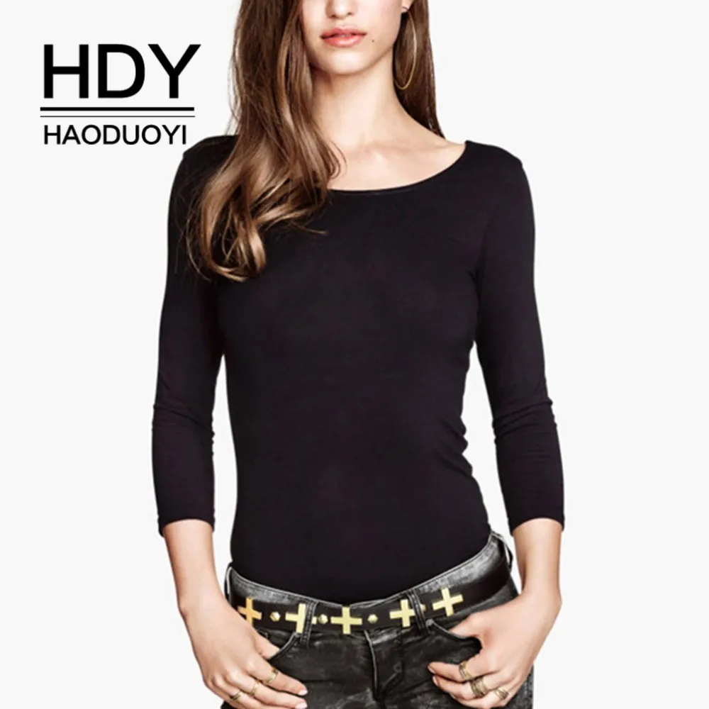Футболка HDY Haoduoyi Женская простая Классическая однотонная базовая тонкая для