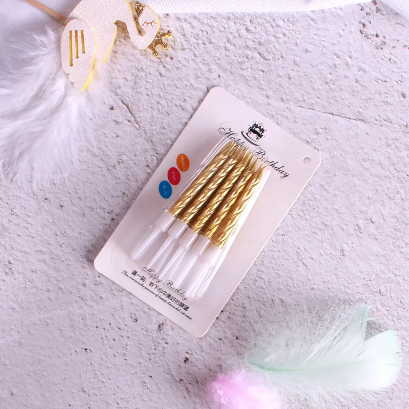 10cps/комплект Золотая Серебряная Свеча с резьбой безопасное пламя для годовщины