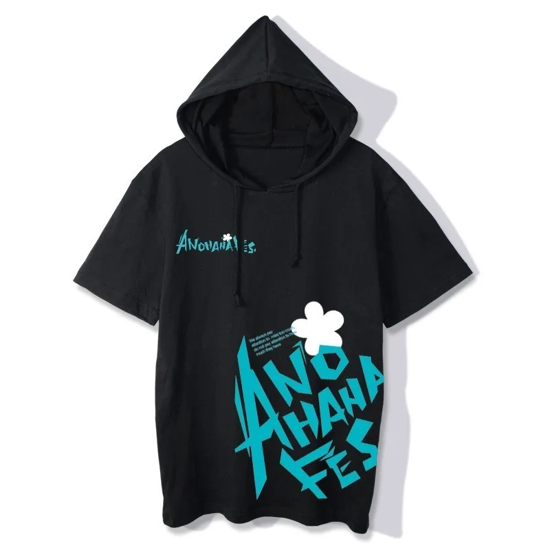 

Casual tshirt Anime Anohana The Flower We Saw That Day Hoody T Shirt Men Women Cosplay Honma Meiko Short Sleeve Hooded T-shirt