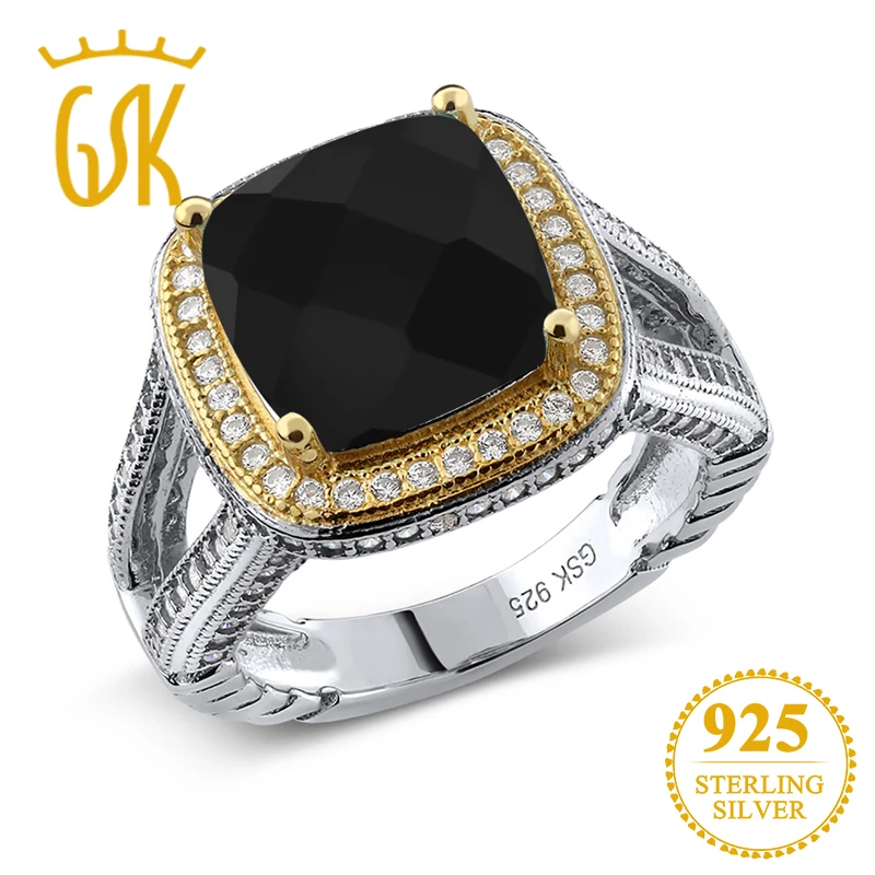 GemStoneKing 5 47 Ct подушка шахматная доска натуральный камень &quotчерный оникс&quot кольцо
