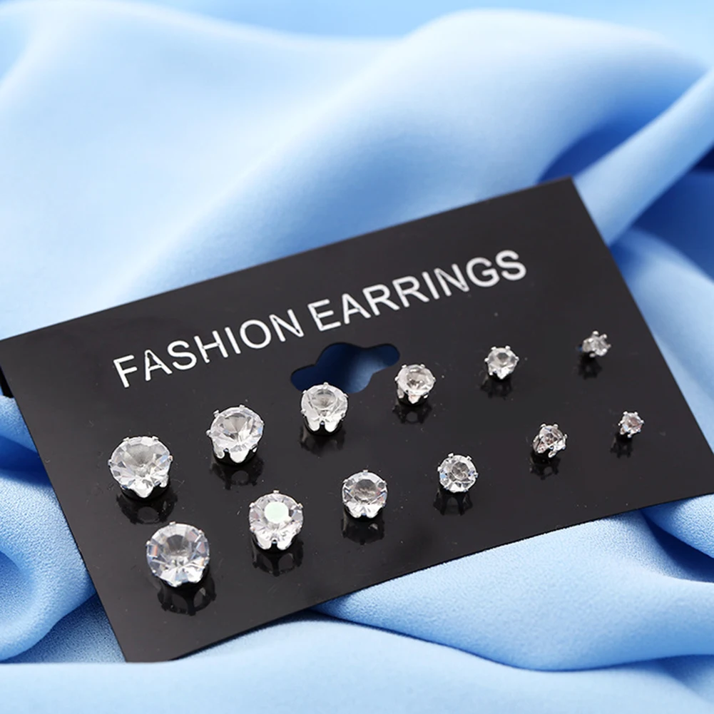 6 парт/упр. Модные серьги гвоздики с кристаллами из циркона наборы блестящих