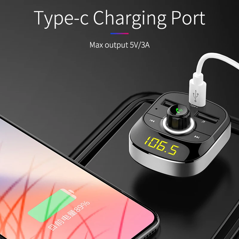 Bluetooth Handsfree Kit Type-C Usb Автомобильное зарядное устройство fm-передатчик радио Tf карта