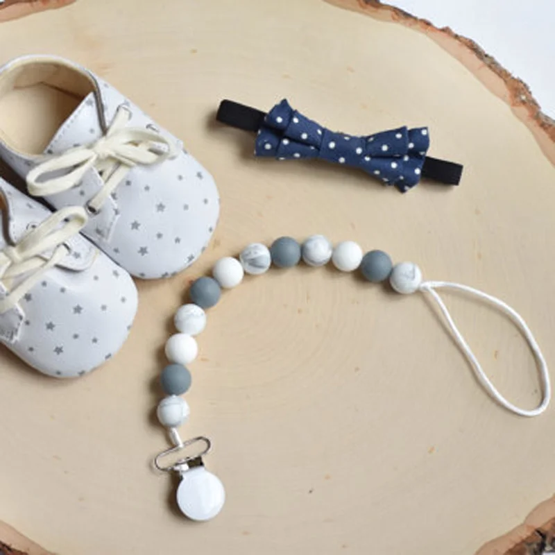 Белые металлические зажимы для пустышки силиконовые бусины с цепочкой держатель