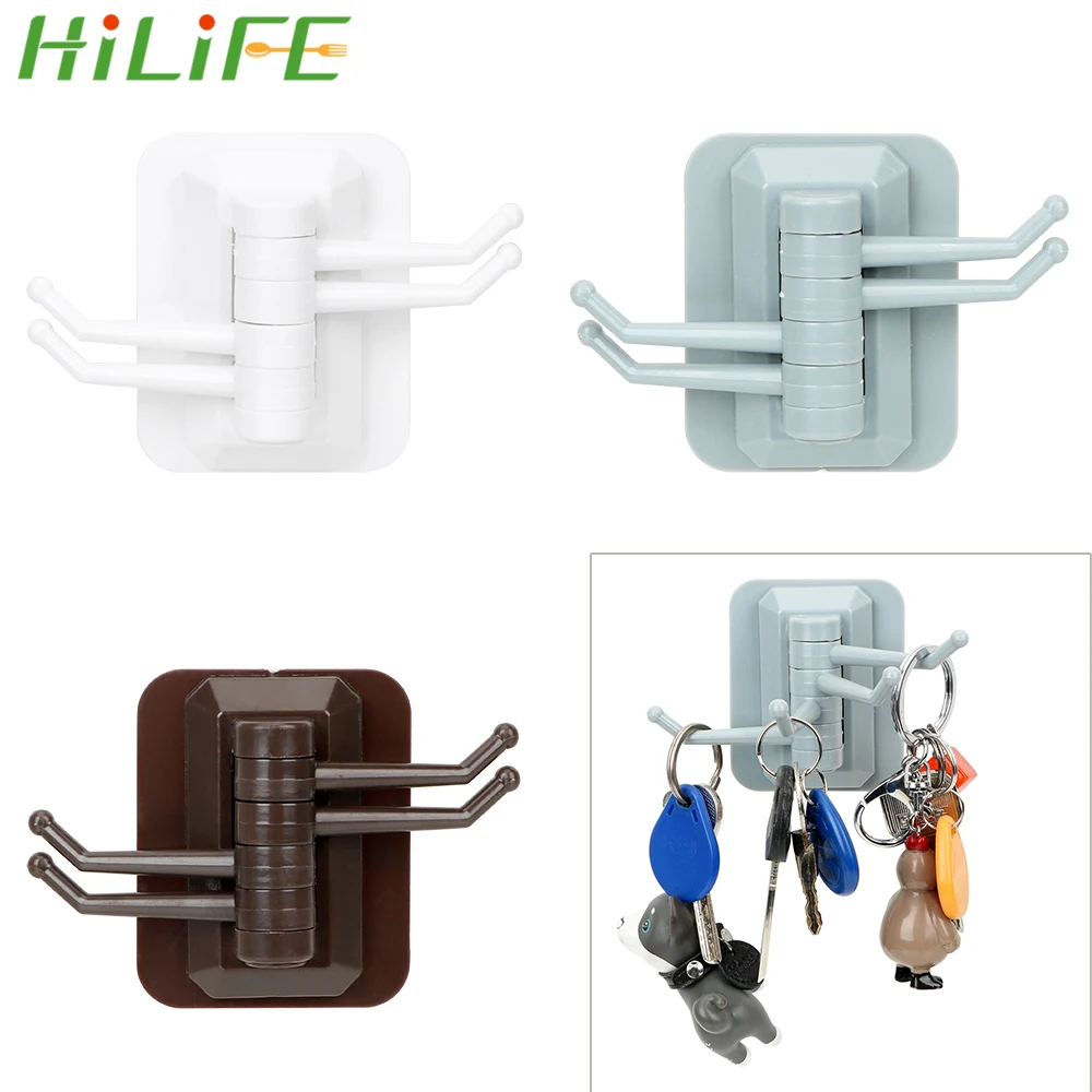 

180 Degree Rotatable Self-Adhesive Hook Hanger Multifunction Multi-Purpose Hooks Strong Stick Wall Hanger For Kitchen Bathroom