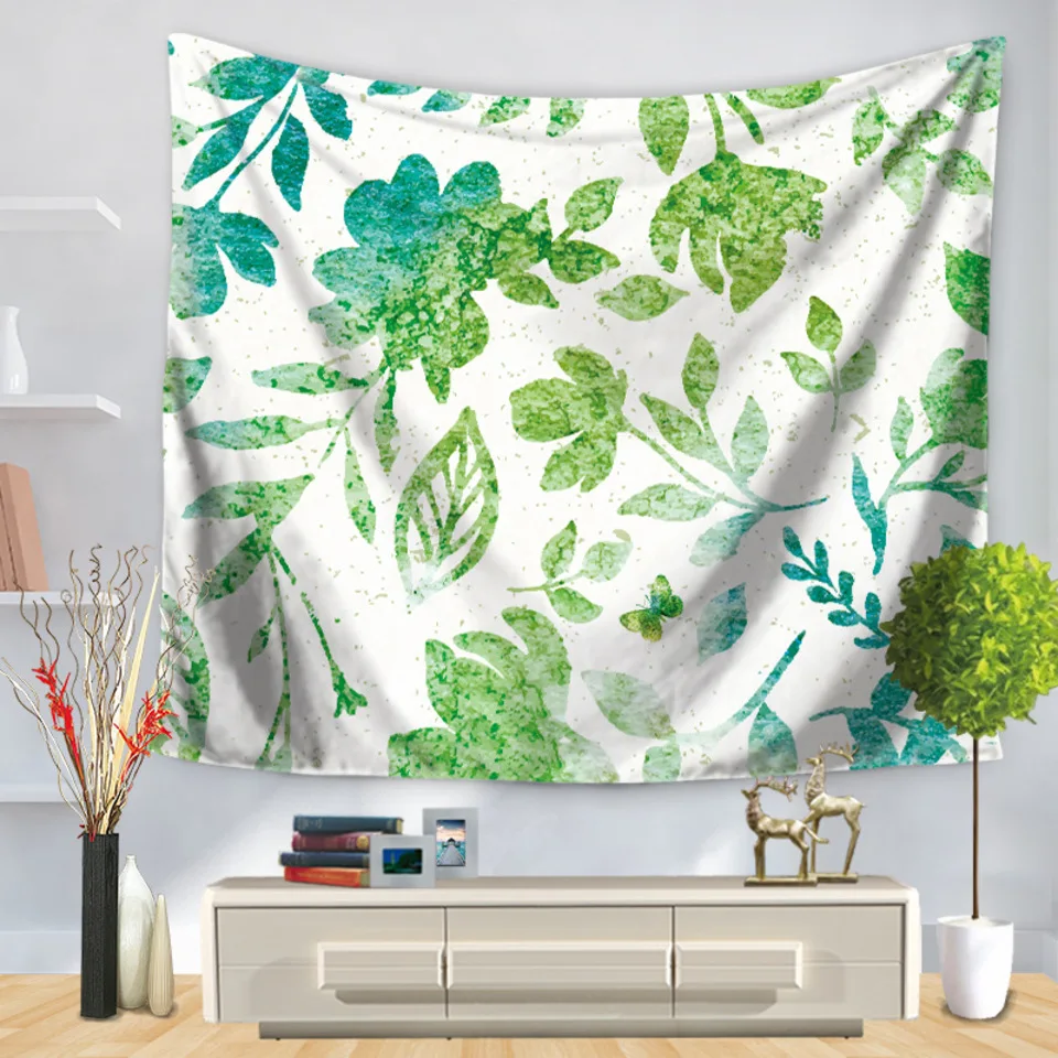 Bohemian Small Green Leaf Gt1175 Tapestry Mat Blanket Wall Hanging Carpet Home Decor Tapestries Nordic Beach Throw | Дом и сад
