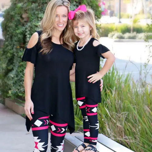 New Summer Family Matching Tops Clothing Mother Mom Parent-Child Daughter Girls Short Sleeve Shoulder T-shirt Match Outfits | Мать и