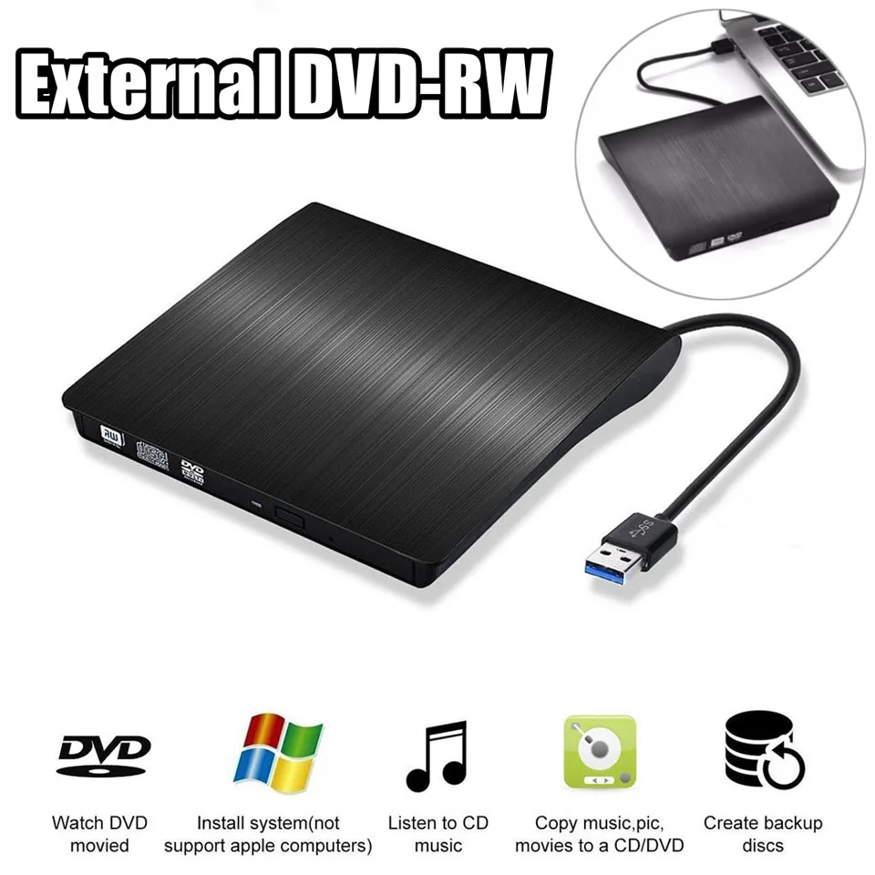 Внешний DVD привод USB 3,0 Мобильный DVD-RW CD-RW комбо привод горелки ридер плеер рекордер портативный для ноутбука