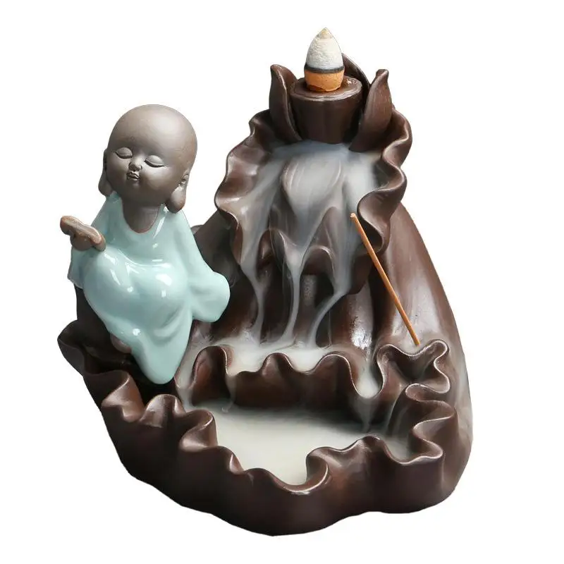 

Backflow Incense Burner Ceramic Lovely Little Monk Incense Sticks Holder Meditation Smoke Waterfall Censer Aromatherapy Furnace