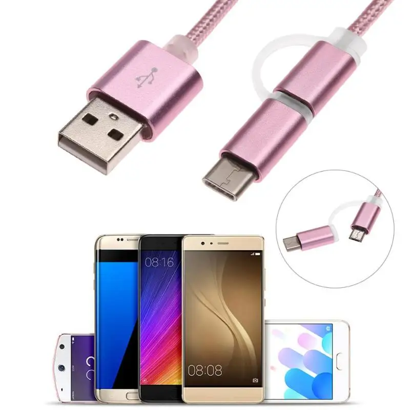 2 в 1 нейлоновый Плетеный Micro USB порт + type-C зарядный кабель для передачи данных |