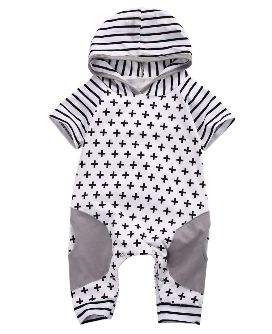 

Newborn Baby Girls Boy Hooded Casual Cute Romper Cross Short Sleeve Cotton Comfort Sunsuit Jumpsuit Playsuit Outfit