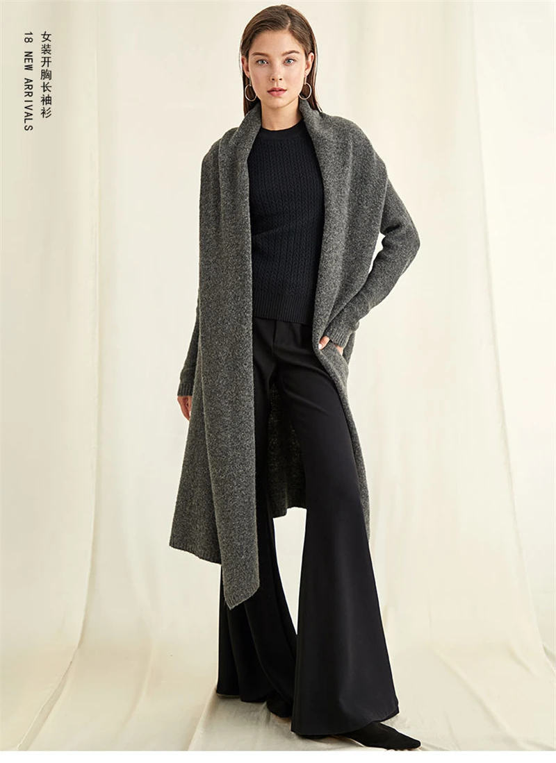 IANLAN Spring/Autumn Relaxed Long Alpaca Hair Cardigan for Womens Sleeve Outerwear Loose Knit Wool Sweater IL00383 |