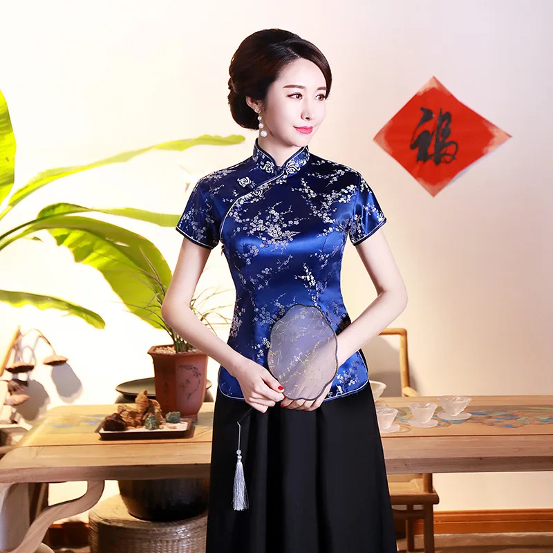 SHENG COCO 4XL 10 цветов китайские Топы Qipao рубашки с цветочным принтом сливы Cheongsam