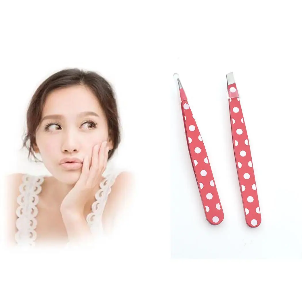2 шт. набор из нержавеющей пинцет для бровей в красный горошек форма триммер зажим