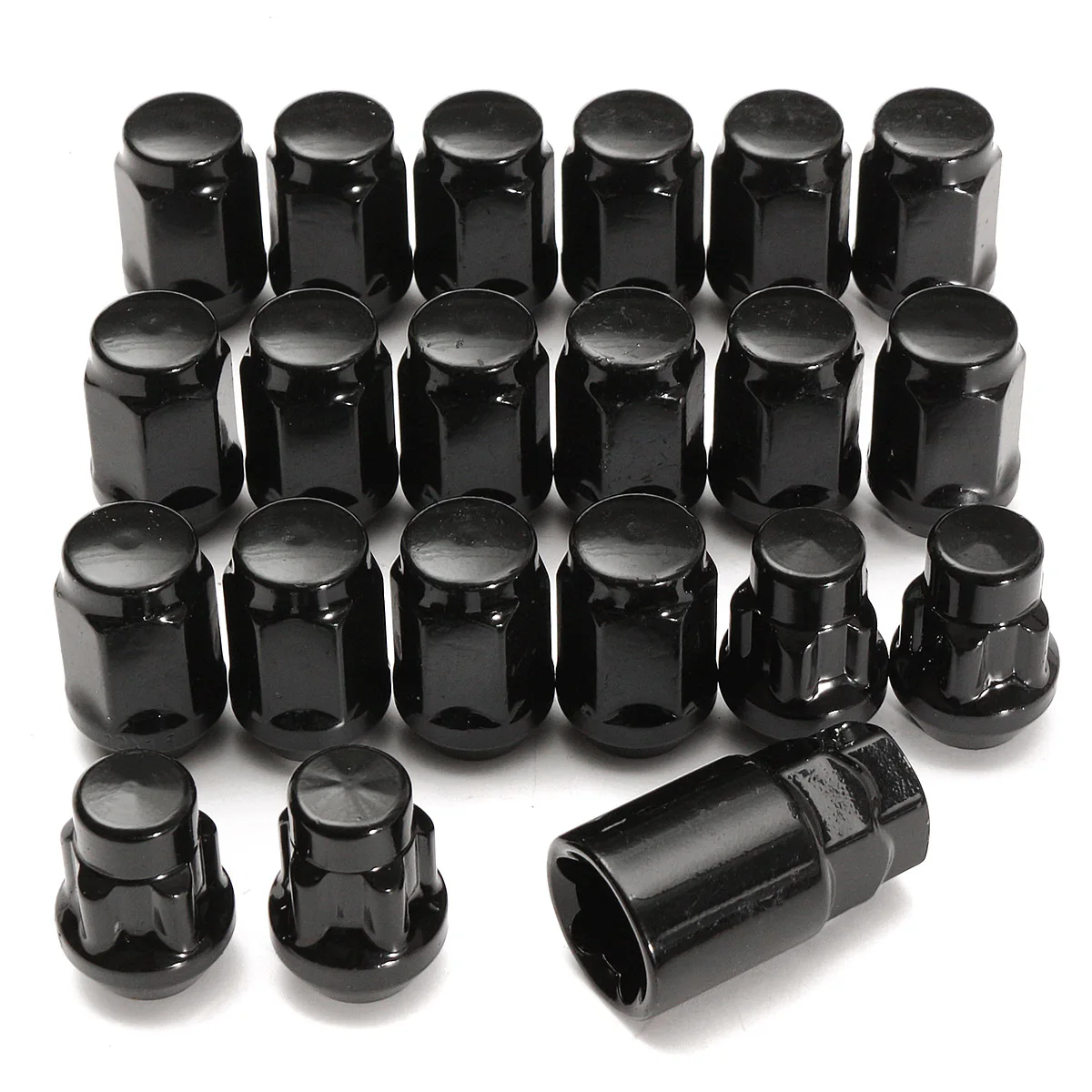 

21Pcs/Set M12x1.5mm Black Alloy Car Wheel Locking Nuts Blots Locker With Key For Ford for Focus for C-Max 2007 2008 2009 2010