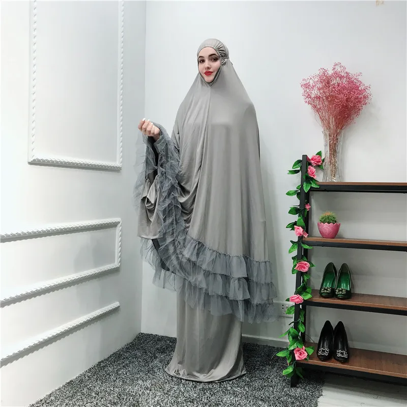 Мусульманские длинные кружевные платья Abaya кардиган кимоно халаты с оборками