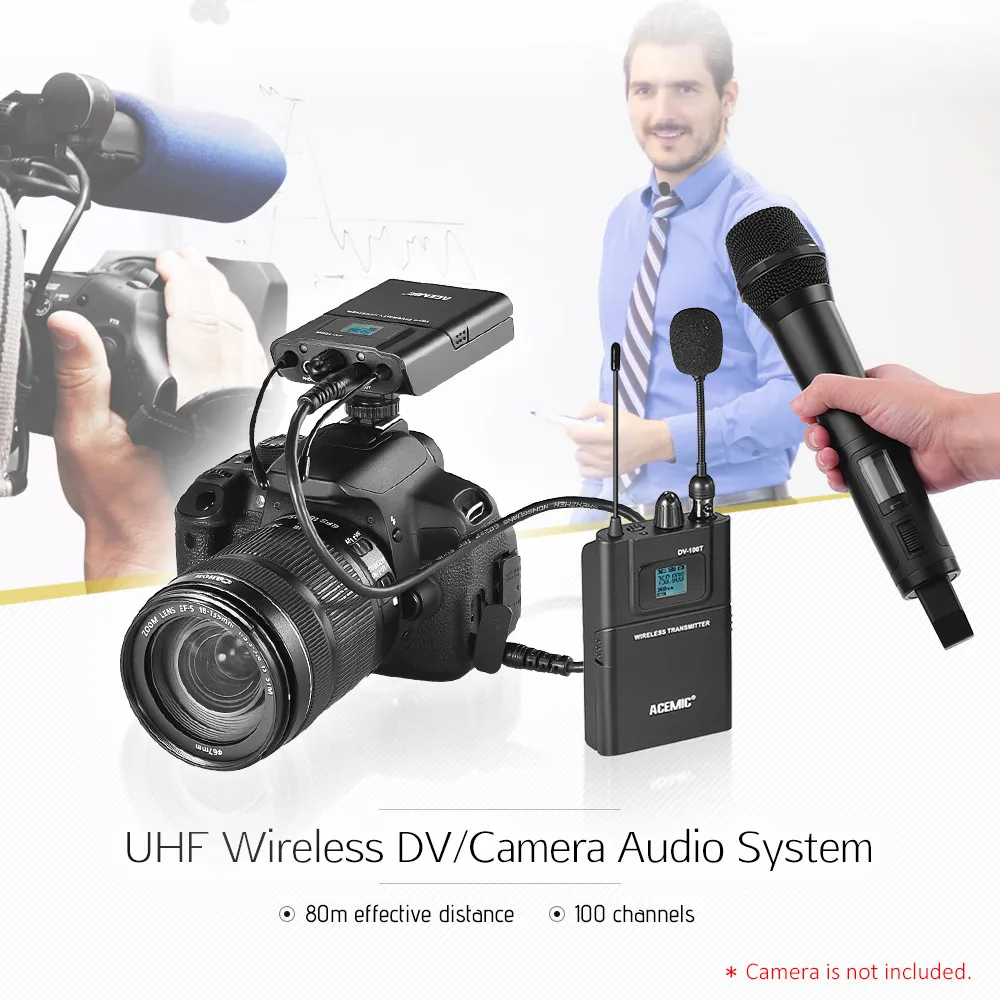 DV100SET Двухканальный UHF беспроводной микрофон система для Canon Nikon Sony DSLR