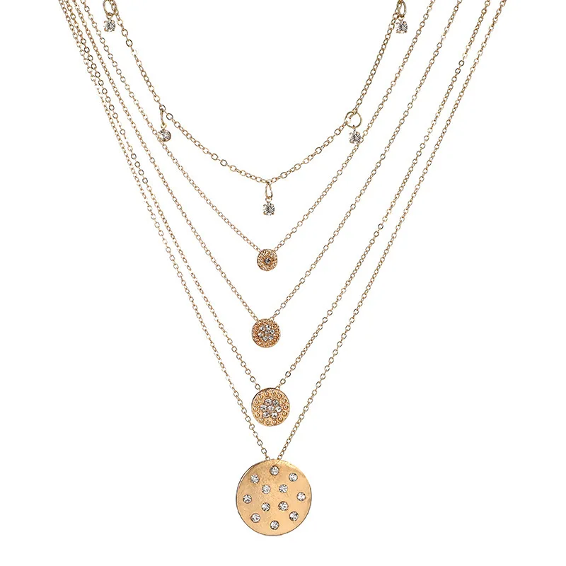 Hot Sale Rounds Crystal Layered Chocker Link Chains Necklace for Women Boho Beach Style Gold Collier Femme Trendy Jewelry 2019 | Украшения