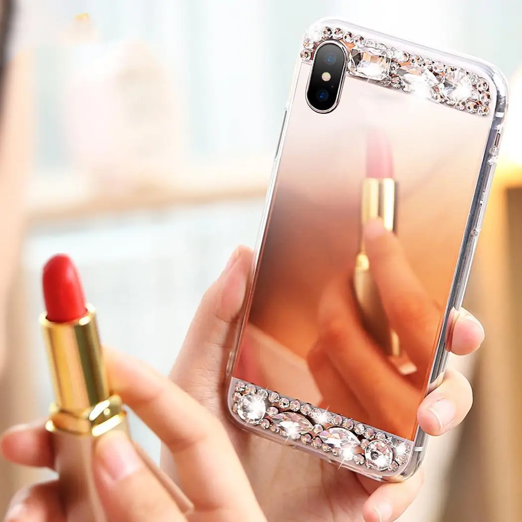 Креативное зеркало со стразами поверхность задняя крышка чехол для телефона в