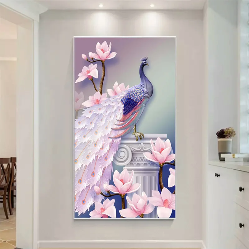 DMFLOWER Творческий алмаз живопись розовый павлин натуральный красивый полный