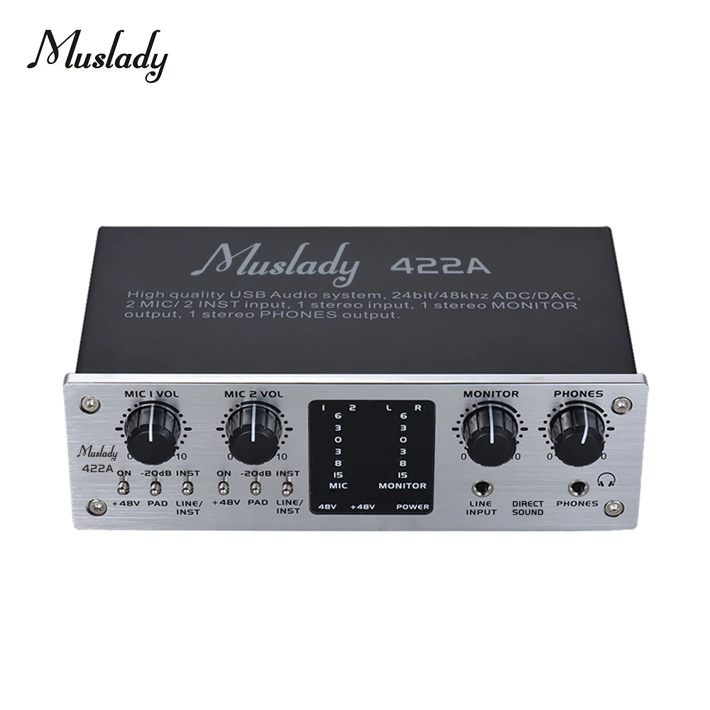 Muslady 422A 4 канальный USB аудио Системы Интерфейс внешняя звуковая карта + 48V phantom