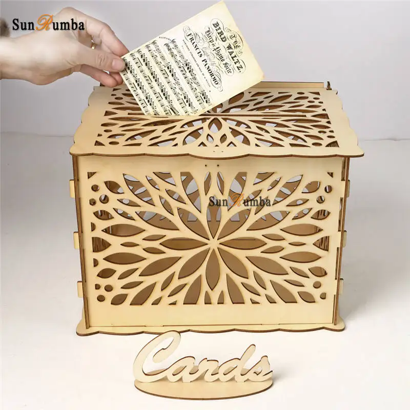Рустикальная коробка для свадебных карт DIY с замком Подарочная денежная со