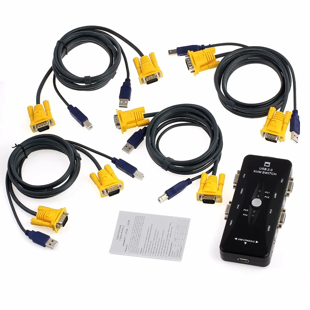 Коммутатор eSYNiC с 4 портами USB 2 0 KVM для клавиатуры мыши монитора VGA ПК ноутбука блок